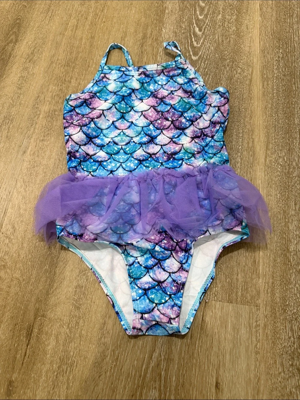 Girls Mermaid Print Purple Tutu One-Piece Swimsuit size 5/6 years